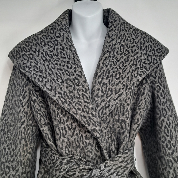 Marvin Richards New York Gray Wool Blend Leopard Print Pea Coat - Picture 2 of 11
